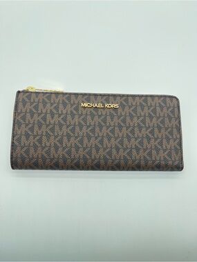 Michael Kors Brown and Gold Signature Continental Wallet